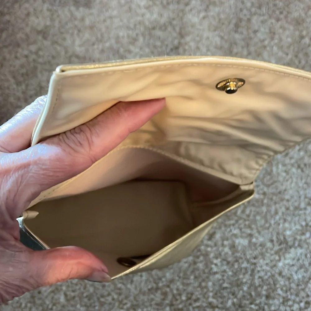 VTG Estee Lauder Cosmetic Bag Makeup Pouch Gold Metallic Snap Clutch